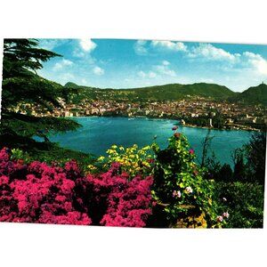 Como Panorama Nightly View Postcard Italy Vintage